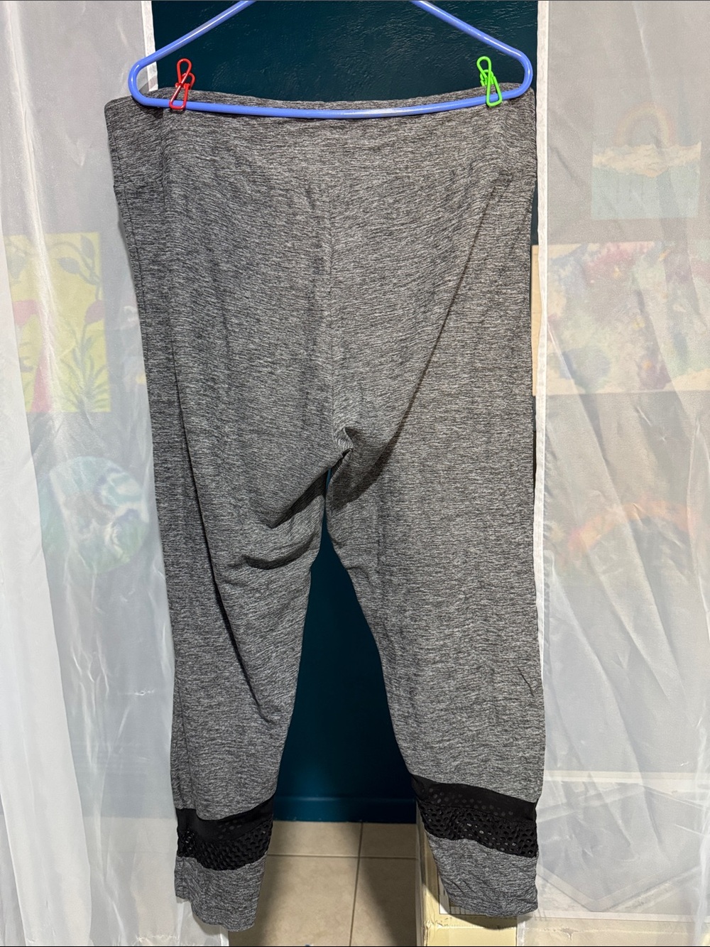 Gray Active Leggings with Black Trim - Picture 2 of 4